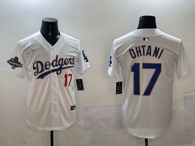 Men Los Angeles Dodgers #17 Ohtani White Gold Game 2025 Nike MLB Jersey style 02254
